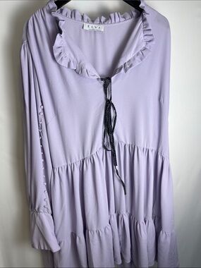 Elvi Lilac Ruffled Tie-Neck Dress with Black Dot Tie